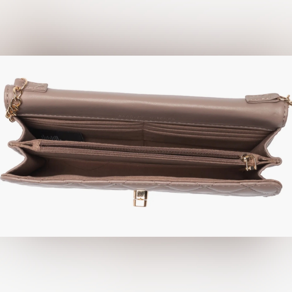 Badgley Mischka Quilted Crossbody Bag in Taupe with Gold Accents NWT - Picture 4 of 8
